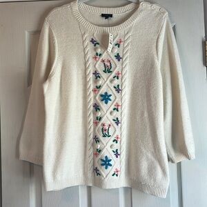 Talbots Cream Sweater with Floral Embroidery